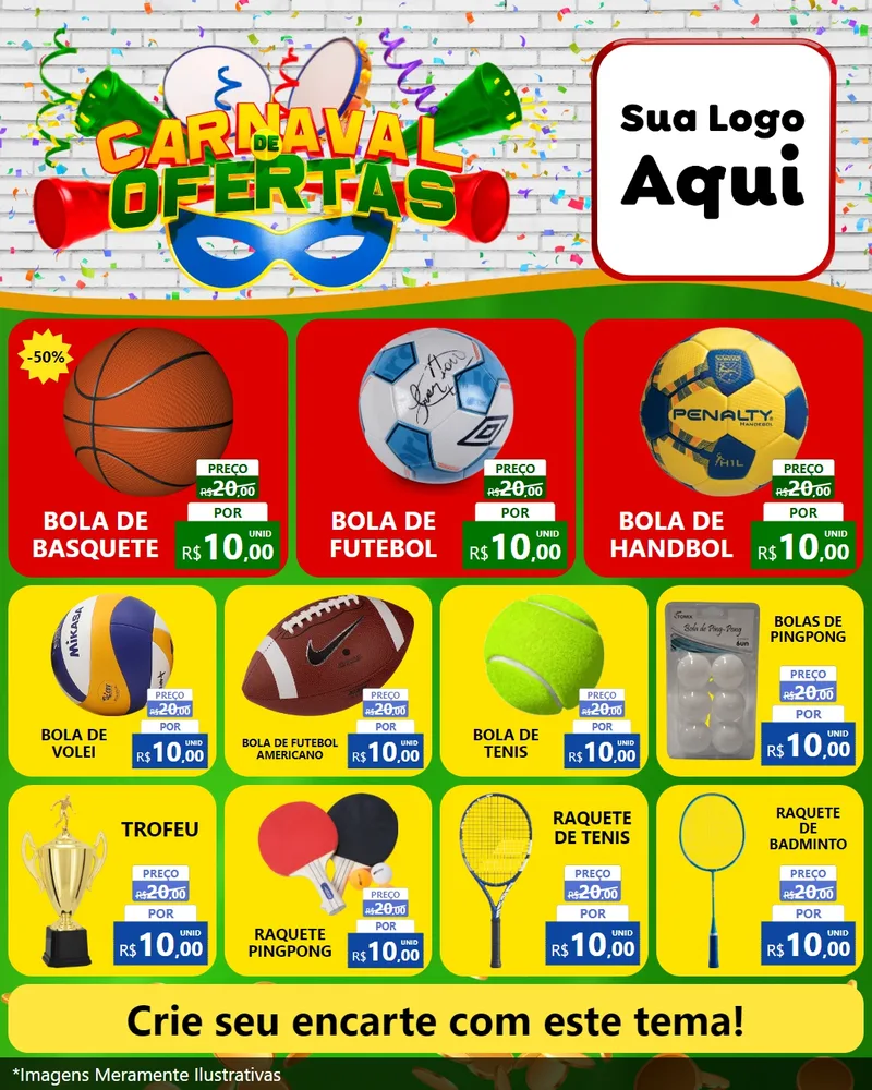 Modelo de Rede Social para Feed Instagram com o tema Carnaval de Ofertas para Artigos Esportivos