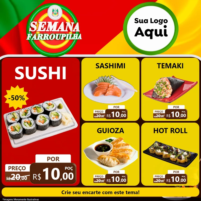 Modelo de Rede Social para Feed Facebook com o tema Semana Farroupilha para Comida japonesa