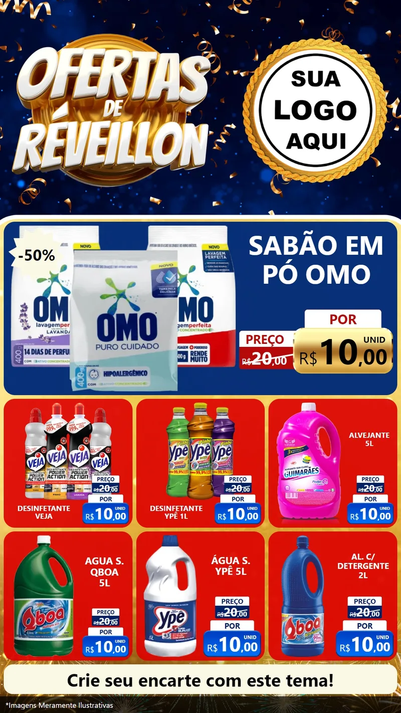 Modelo de Rede Social para Stories com o tema Ofertas de Réveillon para Produtos de Limpeza