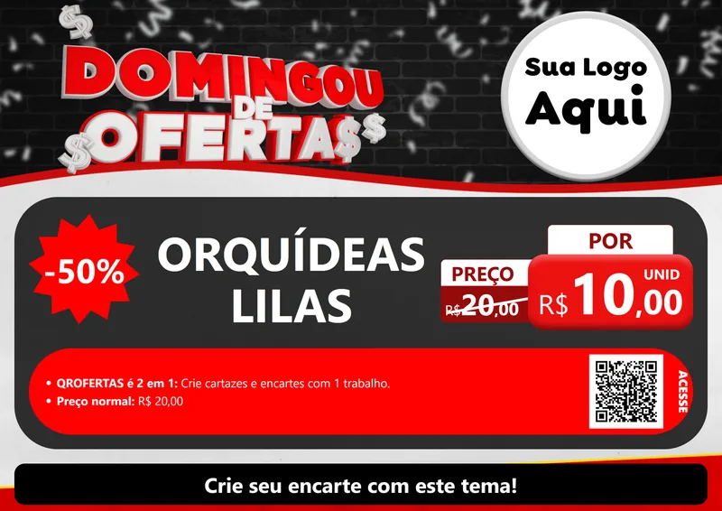 Modelo de Cartaz para Cartaz A4 Horizontal com o tema Domingou de Ofertas para Floricultura e jardim