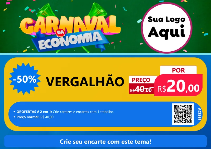 Modelo de Cartaz para Cartaz A4 Horizontal com o tema Carnaval da Economia para Ferragens