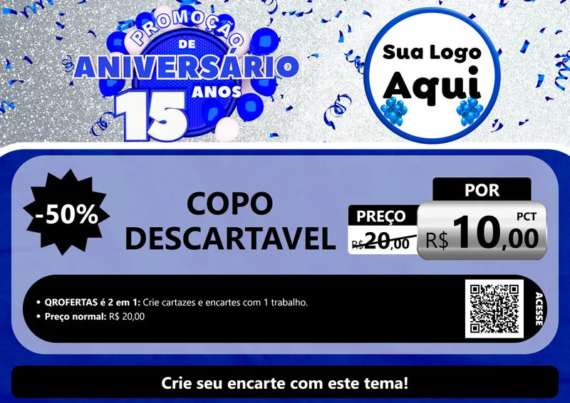 Modelo de Cartaz para Cartaz A4 Horizontal com o tema Promoção de Aniversário - 15 Anos para Embalagens