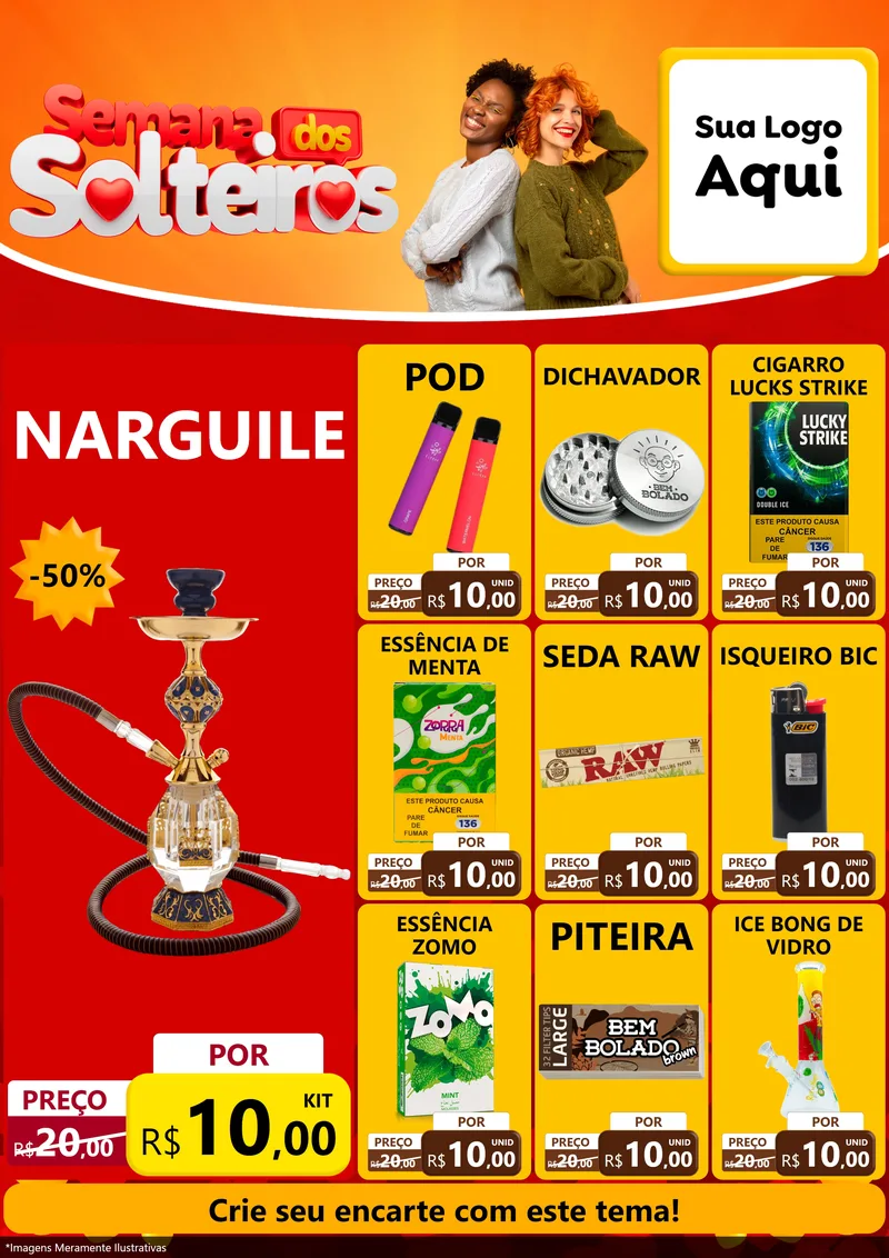 Modelo de Encarte para Encarte A4 Vertical com o tema Semana dos Solteiros para Tabacaria