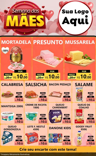 Modelo de Encarte para Encarte Grande com o tema Semana das Mães para Frios e Laticínios
