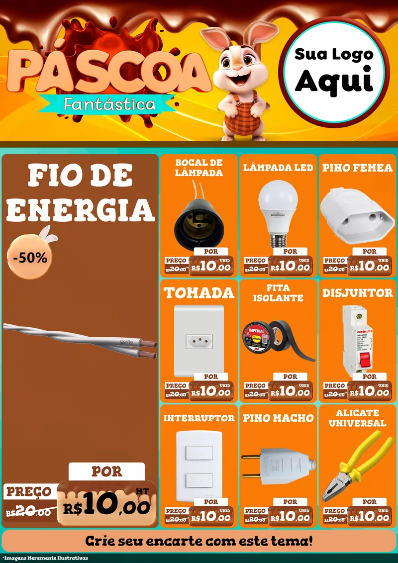 Modelo de Encarte para Encarte A4 Vertical com o tema Páscoa Fantástica para Materiais Elétricos