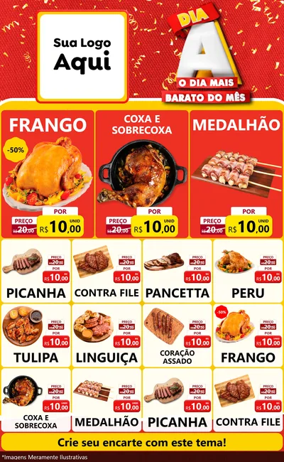 Modelo de Encarte para Encarte Grande com o tema Dia A o Dia Mais Barato do Mês para Assados