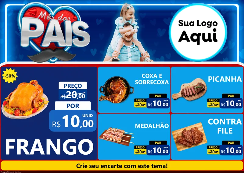 Modelo de Encarte para Encarte A4 Horizontal com o tema Mês Dos Pais para Assados