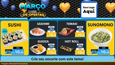 Modelo de TV para TV Horizontal com o tema Março de Ofertas para Comida japonesa