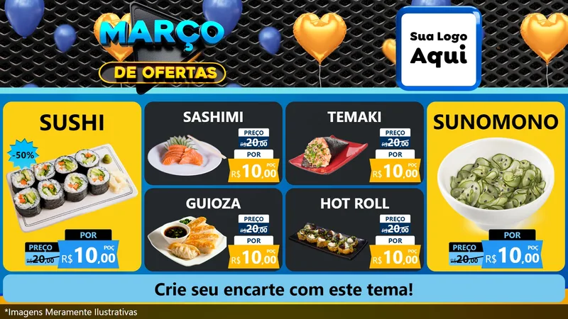 Modelo de TV para TV Horizontal com o tema Março de Ofertas para Comida japonesa