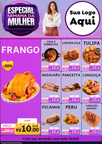 Modelo de Encarte para Encarte A4 Vertical com o tema Especial Semana da Mulher para Assados