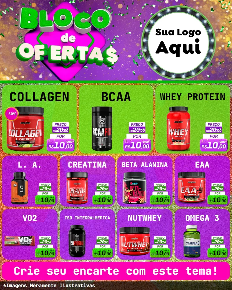 Modelo de Rede Social para Feed Instagram com o tema Bloco de Ofertas para Suplementos alimentares