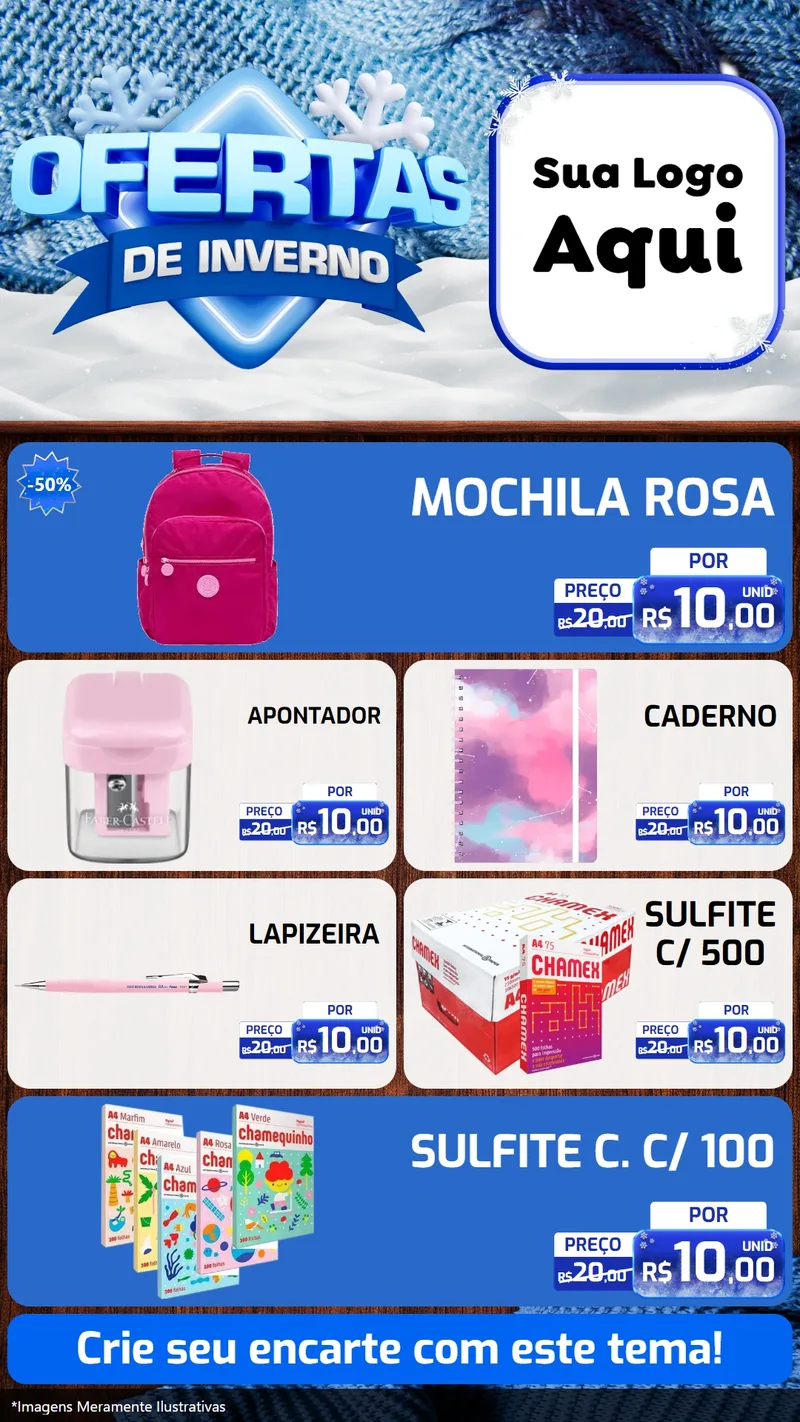Modelo de TV para TV Vertical com o tema Ofertas de Inverno para Papelaria
