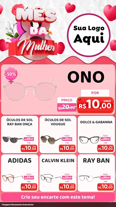 Modelo de Rede Social para Stories com o tema Mês da Mulher para Óticas