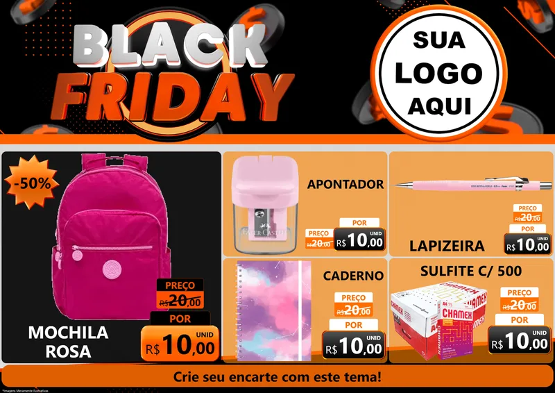 Modelo de Encarte para Encarte A4 Horizontal com o tema Black Friday para Papelaria