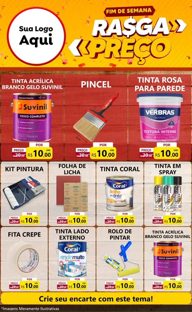 Modelo de Encarte para Encarte Grande com o tema Fim de Semana Rasga Preços para Tintas e Ferramentas