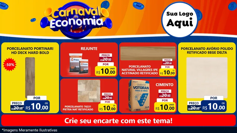Modelo de TV para TV Horizontal com o tema Carnaval da Economia para Pisos e revestimentos