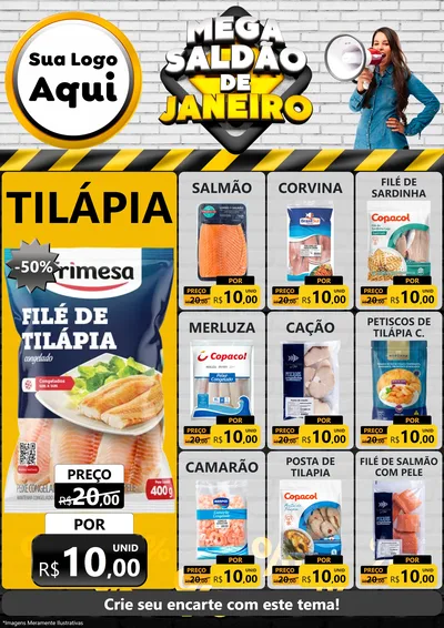 Modelo de Encarte para Encarte A4 Vertical com o tema Mega Saldão de Janeiro para Peixaria