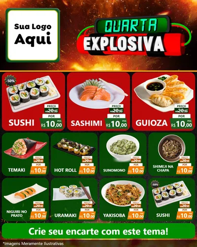 Modelo de Rede Social para Feed Instagram com o tema Quarta Explosiva para Comida japonesa