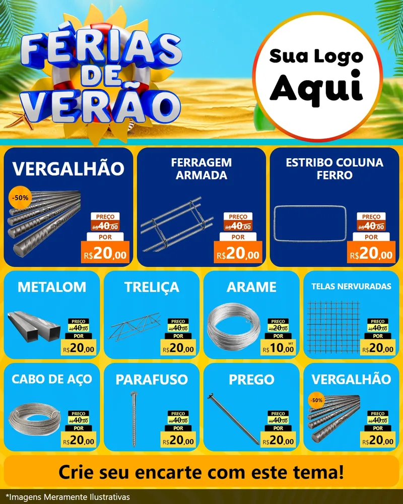 Modelo de Rede Social para Feed Instagram com o tema Férias de Verão para Ferragens