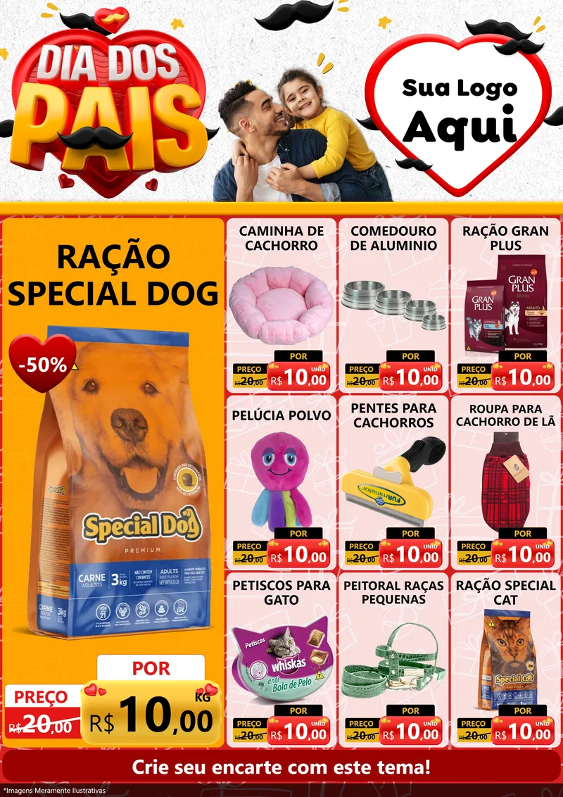 Modelo de Encarte para Encarte A4 Vertical com o tema Dia dos Pais para Pet Shop