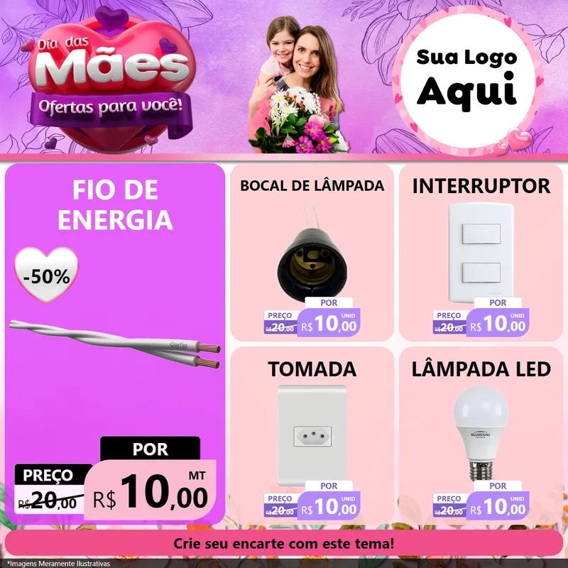 Modelo de Rede Social para Feed Facebook com o tema Dia das Mães Ofertas para Você! para Materiais Elétricos