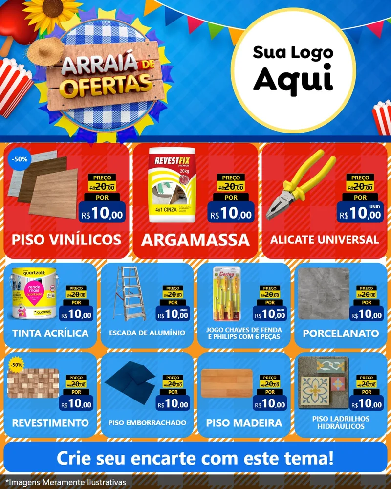 Modelo de Rede Social para Feed Instagram com o tema Arraiá de Ofertas para Material para Construção