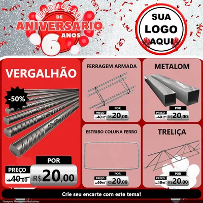 Modelo de Rede Social para Feed Facebook com o tema Promoção de Aniversário - 6 Anos para Ferragens