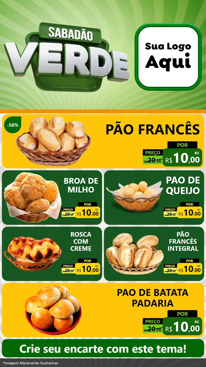 Modelo de TV para TV Vertical com o tema Sabadão Verde para Padaria