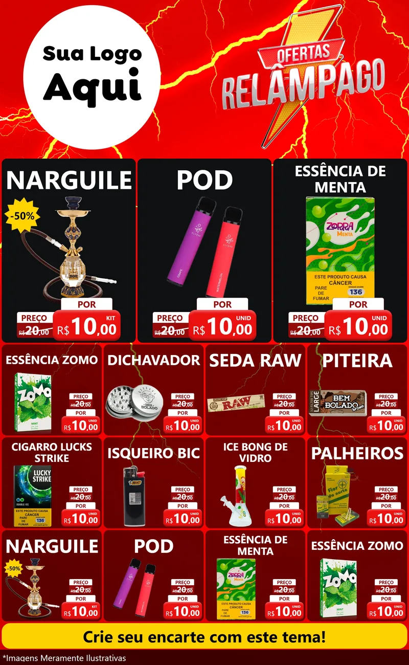 Modelo de Encarte para Encarte Grande com o tema Ofertas Relâmpago para Tabacaria