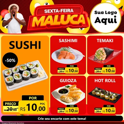Modelo de Rede Social para Feed Facebook com o tema Sexta-feira Maluca para Comida japonesa