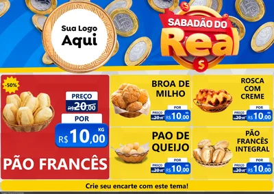 Modelo de Encarte para Encarte A4 Horizontal com o tema Sabadão do Real para Padaria