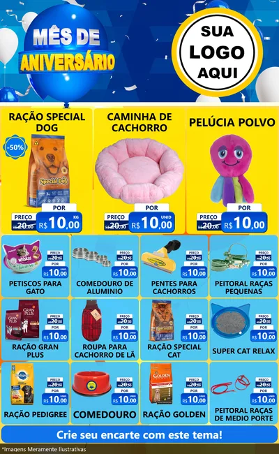 Modelo de Encarte para Encarte Grande com o tema Mês de Aniversário para Pet Shop