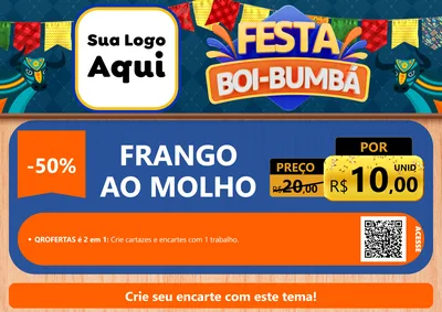 Modelo de Cartaz para Cartaz A4 Horizontal com o tema Festa Boi Bumbá para Restaurante