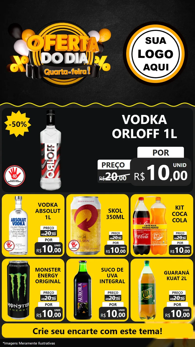 Modelo de Rede Social para Stories com o tema Oferta do Dia - Quarta Feira! para Distribuidora de bebidas