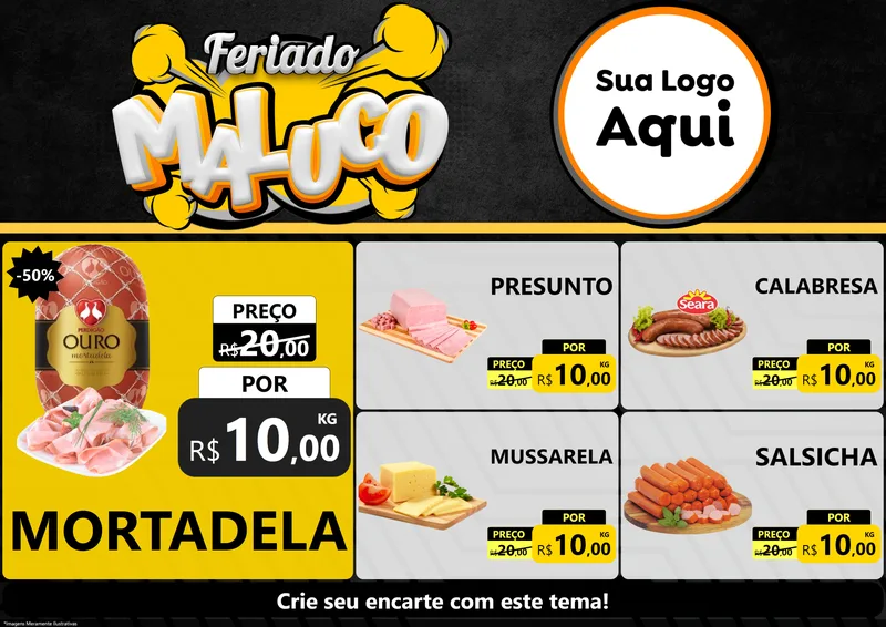 Modelo de Encarte para Encarte A4 Horizontal com o tema Feriado Maluco para Frios e Laticínios