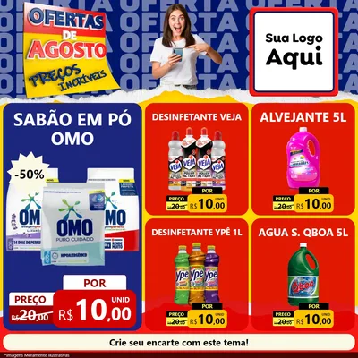 Modelo de Rede Social para Feed Facebook com o tema Ofertas de Agosto - Preços Incríveis para Produtos de Limpeza