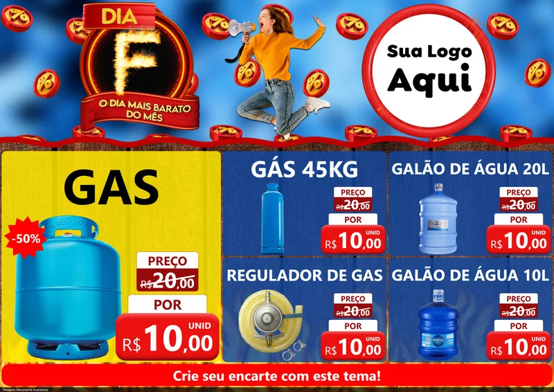 Modelo de Encarte para Encarte A4 Horizontal com o tema Dia F - O Dia Mais Barato Do Mês para Água e gás