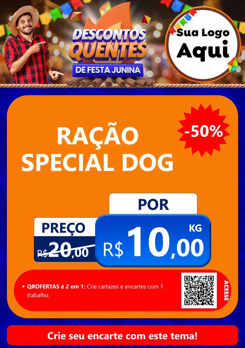 Modelo de Cartaz para Cartaz A4 Vertical com o tema Descontos Quentes de Festa Junina para Pet Shop