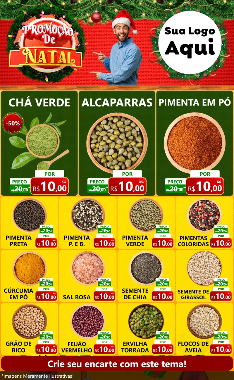Modelo de Encarte para Encarte Grande com o tema Promoção de Natal para Produtos Naturais