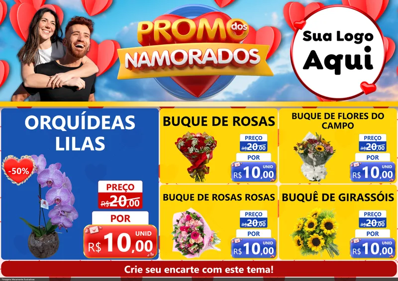 Modelo de Encarte para Encarte A4 Horizontal com o tema Promo dos Namorados para Floricultura e jardim