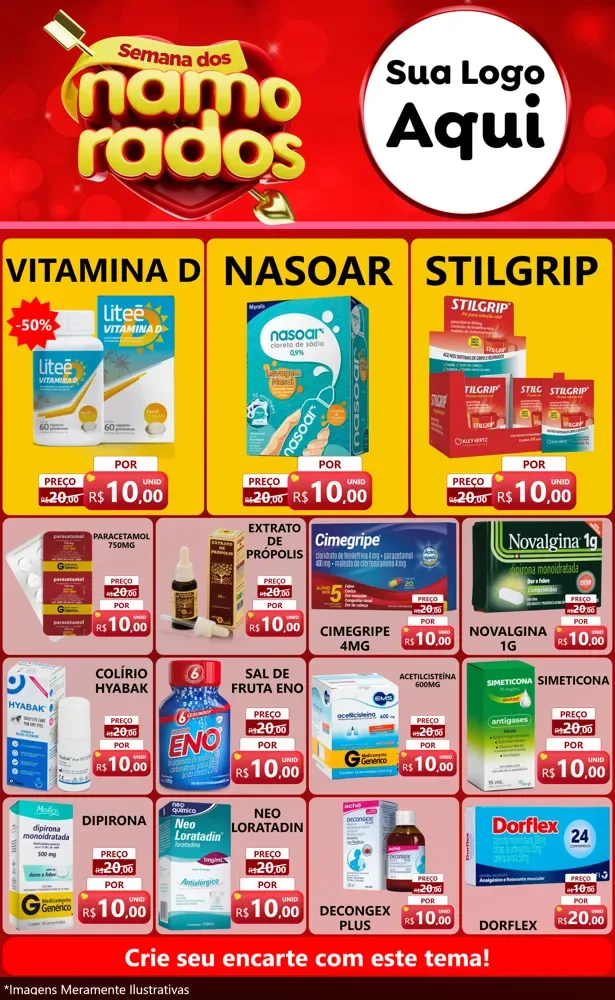 Modelo de Encarte para Encarte Grande com o tema Semana dos namorados para Farmácia