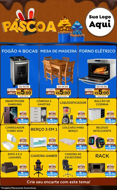 Modelo de Encarte para Encarte Grande com o tema Páscoa para Móveis e Eletro