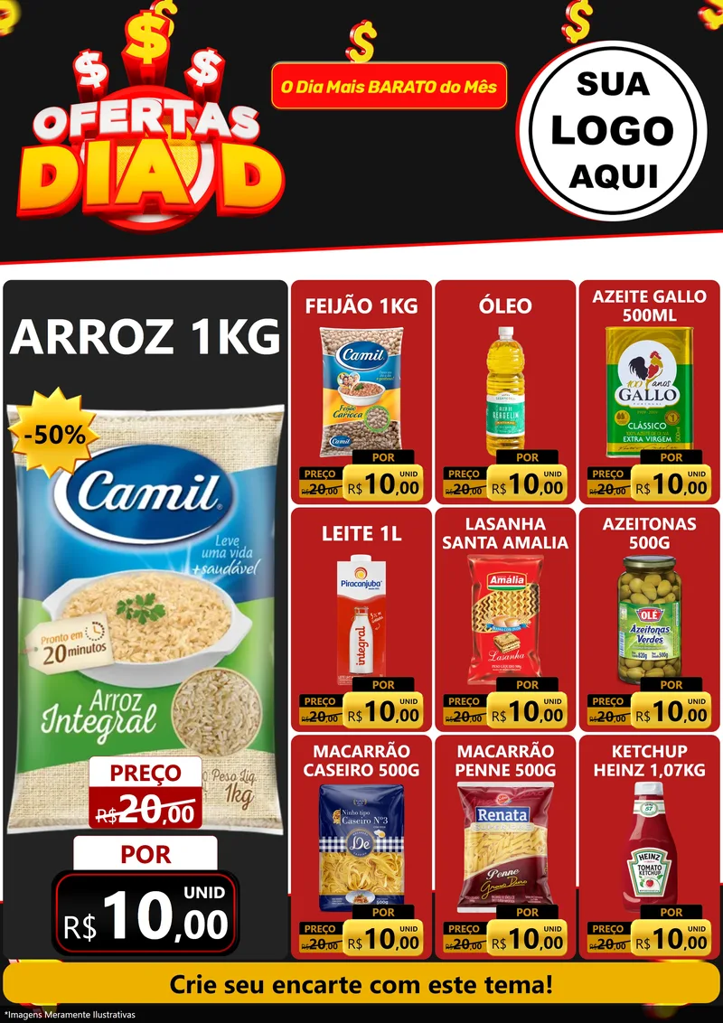 Modelo de Encarte para Encarte A4 Vertical com o tema Ofertas Dia D para Supermercado