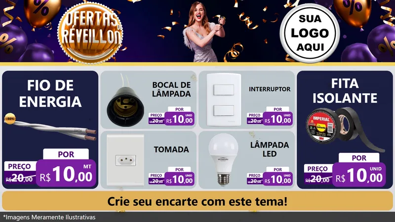 Modelo de TV para TV Horizontal com o tema Ofertas de Réveillon para Materiais Elétricos