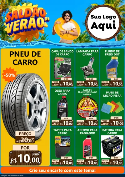Modelo de Encarte para Encarte A4 Vertical com o tema Saldão de Verão para Auto peças
