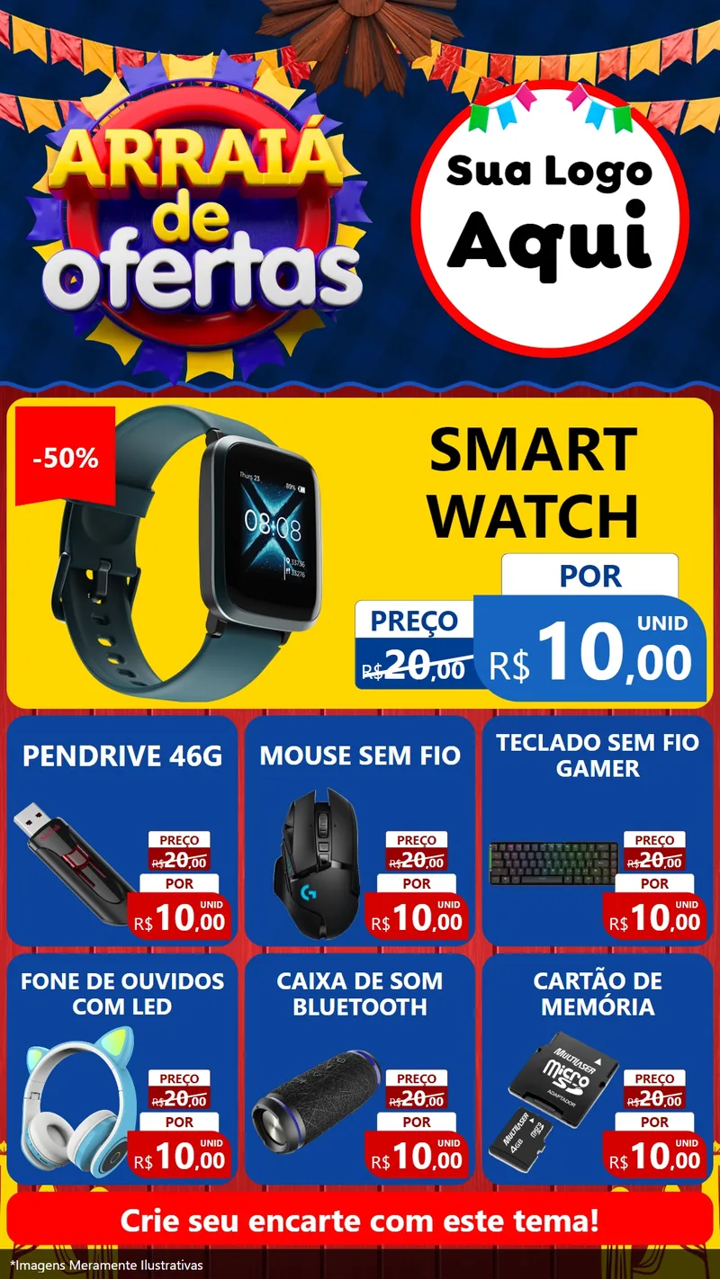 Modelo de Rede Social para Stories com o tema Arraiá de Ofertas para Informática