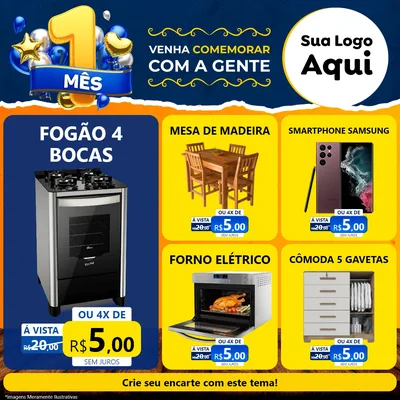 Modelo de Rede Social para Feed Facebook com o tema Um Mês de Aniversário para Móveis e Eletro