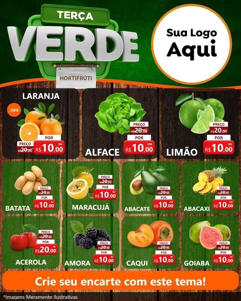 Modelo de Rede Social para Feed Instagram com o tema Terça Verde para Hortifrúti