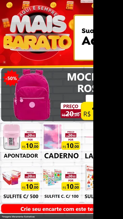 Modelo de Rede Social para Stories com o tema Mais Barato para Papelaria