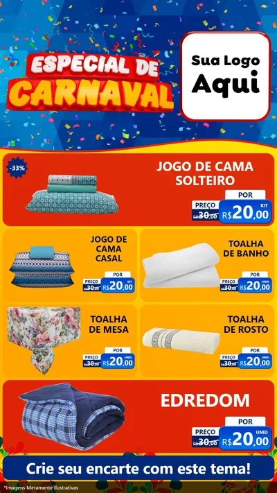 Modelo de TV para TV Vertical com o tema Especial de Carnaval para Cama, Mesa e Banho